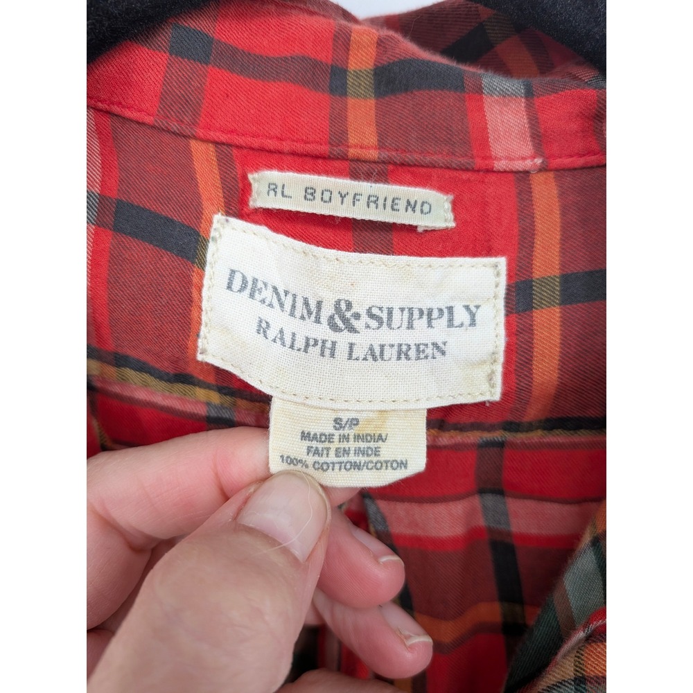 Denim & Supply Ralph Lauren Button Down Women Small Red Plaid RL Boyfriend Shirt - Picture 4 of 6